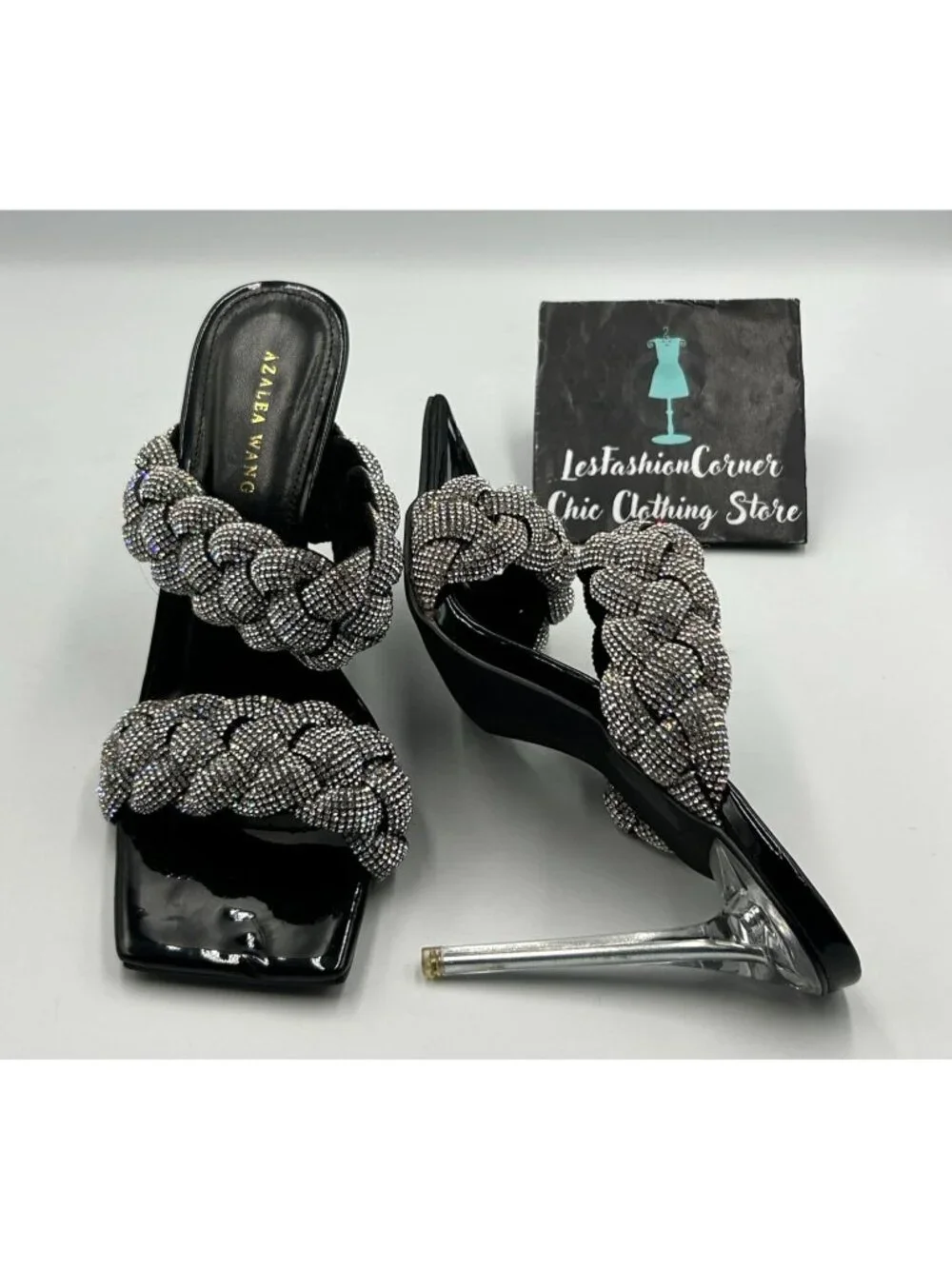 Azalea Wang Women's Black Patent Rhinestone Braided Stiletto Heels Size 6 3366 - Picture 6 of 16